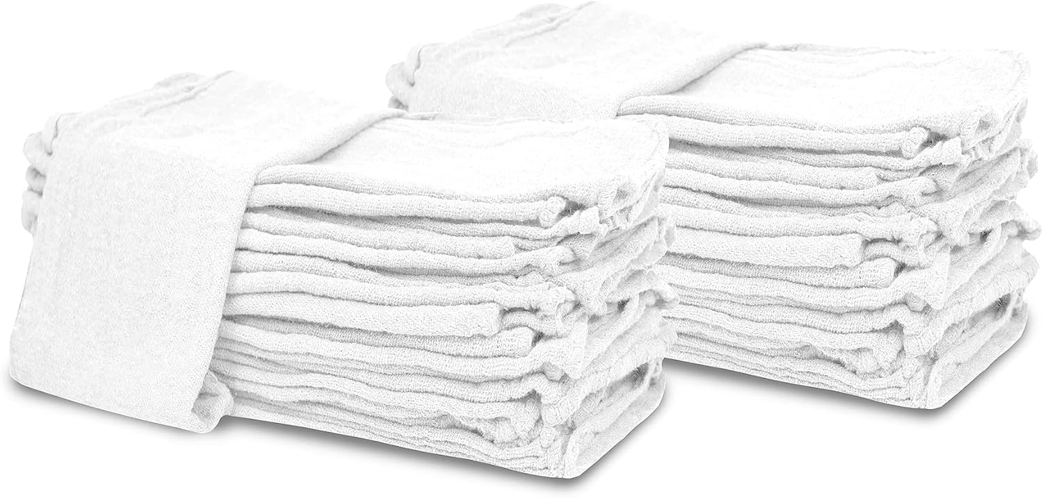 Cotton Shop Rags – (Pack of 150) Size 12x14 Inches Cleaning Rags – Absorbent Shop Towels and Multipurpose Cleaning Towels for Automobiles, Industries, Garage and Homes (White)