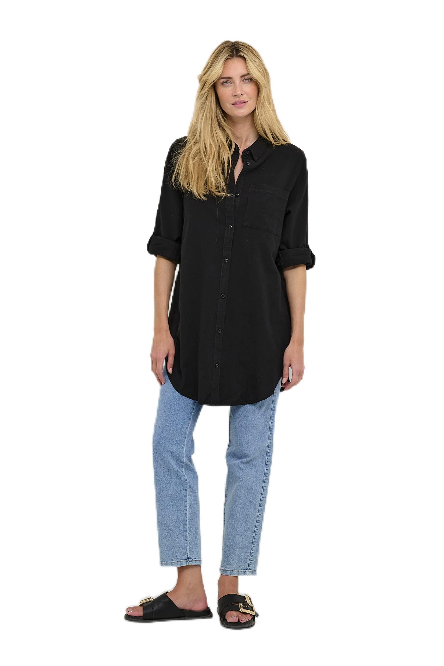 KAFFE Women's Long Sleeve Loose Fit Kanaya Tunic Shirt, Black Deep, 12 (M)