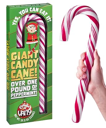 Giant Candy Cane - Jumbo Peppermint Flavored Edible Holiday Treat - No Synthetic Dyes, 17.9 oz