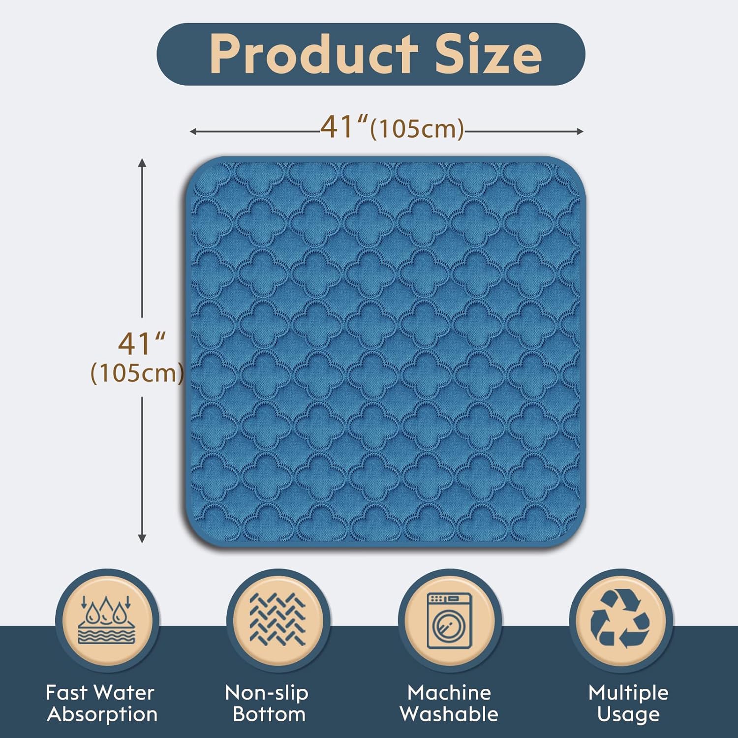 FunFurry Washable Pee Pads for Dogs - 2 Pack Reusable Pee Pads，Waterproof Puppy Pads，Pet Training Pads，Super Absorbent with Dog Paw Shape Non-Slip Backing (Blue, 41" X 41" - 2 Pack)