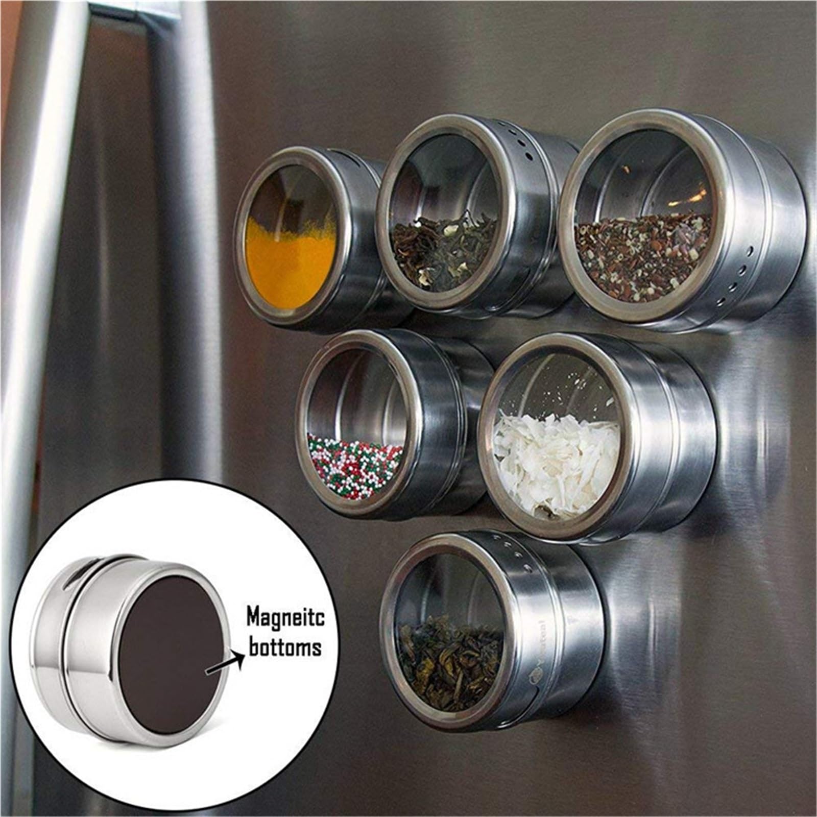 Magnetische Gewürzbox Edelstahl Salz Pfeffer Glas Wand-Grill Aufbewahrungsbox Shaker Flasche Gewürze Tank mit Aufklebern für Salz, Pfeffer(12pcs base)