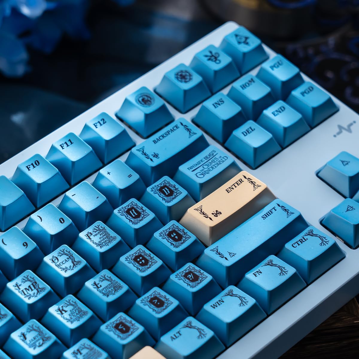 Metal Paint PBT Keycaps, 129 Keys Cool Blue Cherry Profile Keycaps Set