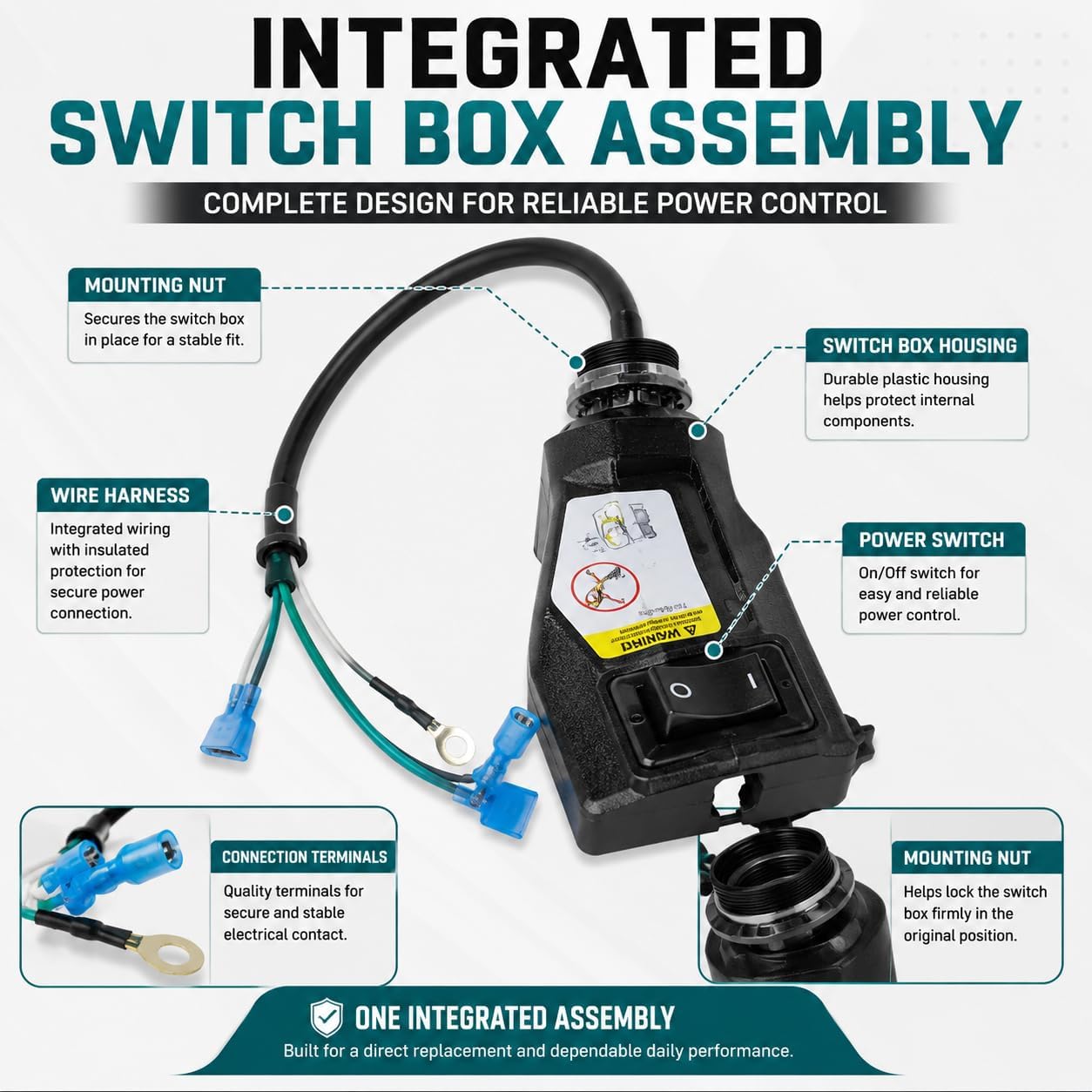836225 Switch Box Assembly, Fits ProTeam Super Coach Pro 10/6 Vacuums | Replacement 836225 switch box assembly for ProTeam Super Coach Pro 10/6 backpack vacuums; restores on/off power control.