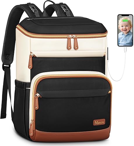Mancro Mochila para pañales para mujer, bolsa de bebé Lightwight para mamá con 3 bolsillos aislados, mochila multifuncional resistente al agua para