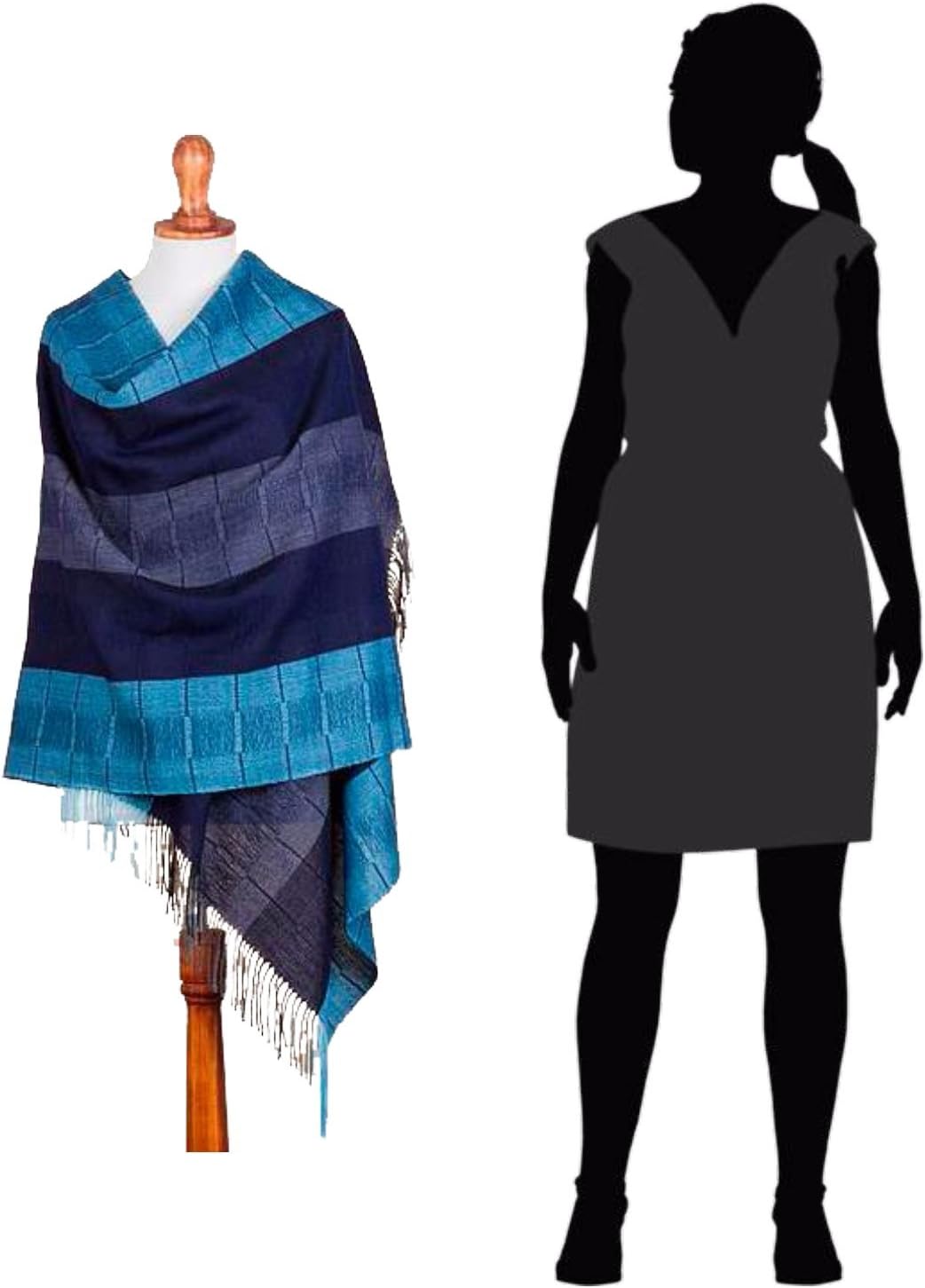 NOVICA Artisan Crafted Handmade Peruvian Alpaca Shawl | Wool Patterned Accessories Shawls | Warm Cozy | Rich Blue Spectrum | Fine Soft Fleece | Patternd Striped | Peru ' Huancayo Blues' 75" L x 27" W