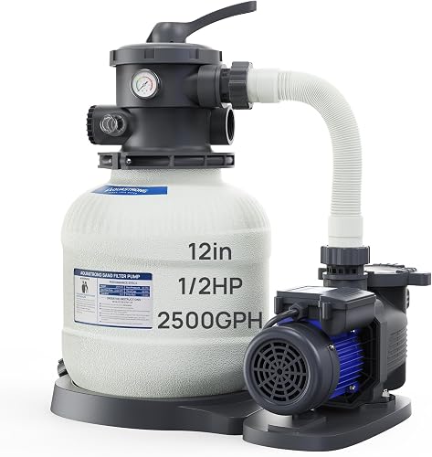 Sand Filter Pump for Above Ground Pool, 1/2 HP Pool Pump Above Ground 2500 GPH for Pools up to 9000GAL, 12in Pool Sand Filter with 6-Way Valve, Improved Circulation for Crystal-Clear Pool