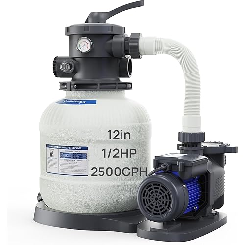 AQUASTRONG Sand Filter Pump for Above Ground Pool, Above Ground Pool Pump, Pool Sand Filter with 6-Way Valve,Improved Filtration and Circulation,12in, up to 9000 Gallons