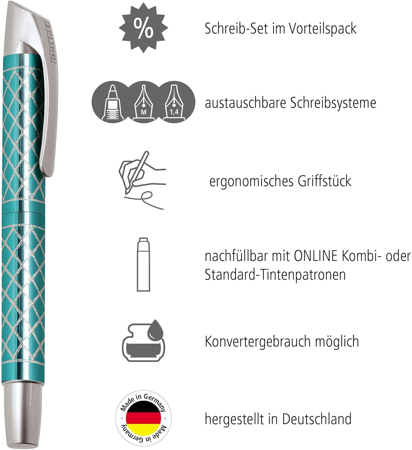 Online Learning to Write Fountain Pen and Rollerball Switch Starter Set Pink Beginner Nib for Right-Handed Users, Ergonomic Ink Cartridge Roller for Students, Stylus Tip, Includes Standard Ink
