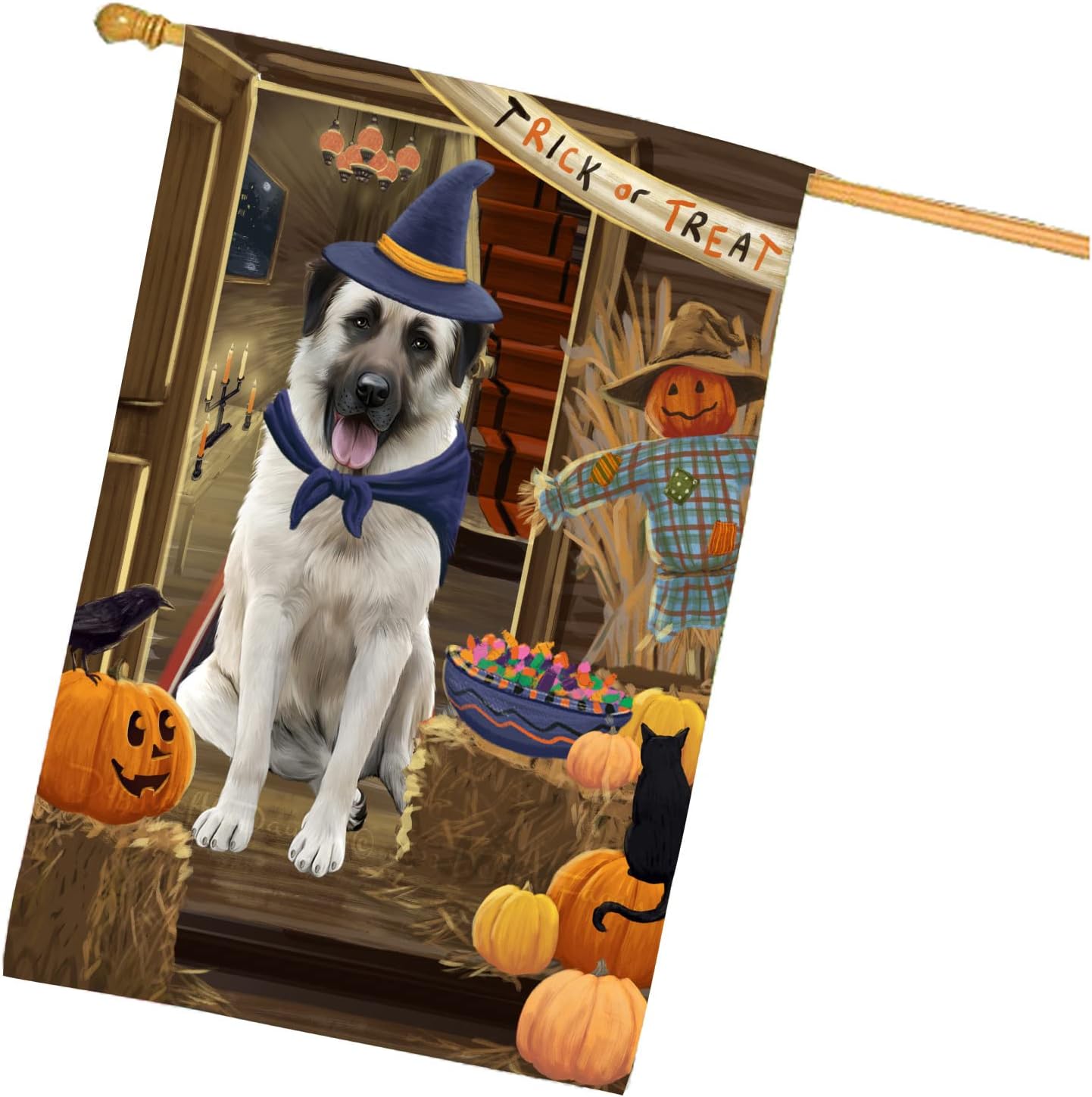 Doggie of The Day Anatolian Shepherd Dog House Flag - Enter at Your Own Risk Trick or Treat - Outdoor Double Sided Pet Home Garden Decor 28"w x 40"h, HFLG51108