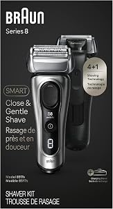 Rasoir Électrique Braun Série 8 pour Hommes avec Tondeuse Longue Précise, Rasoir Électrique Humide et Sec avec Support de Charge et Étui de Voyage, 8517s Galvano Argent