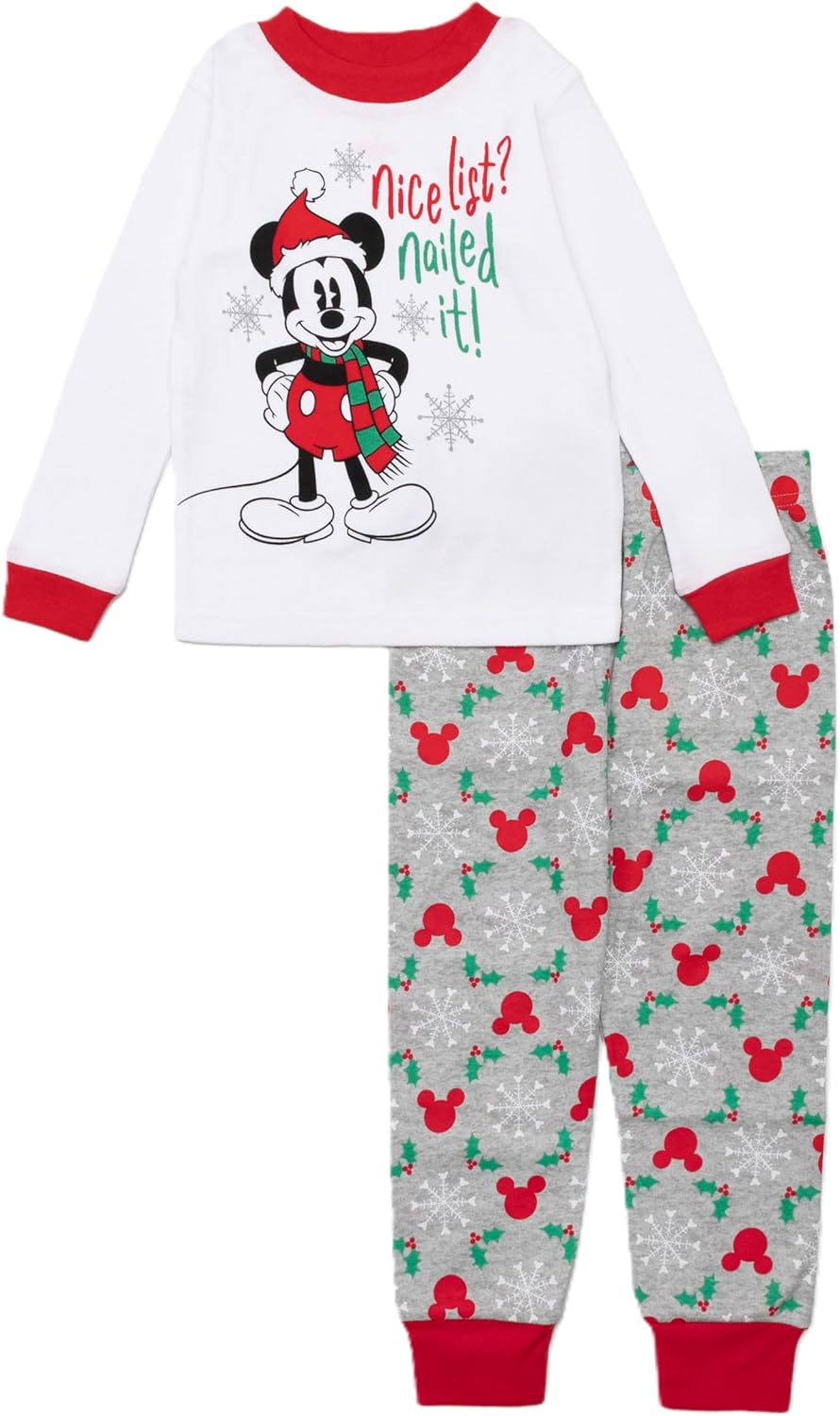 Disney Unisex Kids' 2-piece Snug-fit Cotton Holiday Matching Pajama Set, Soft & Cute for Kids