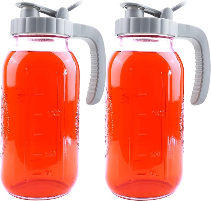 64 Oz Mason Jar Pitcher With Lid 2 Set Wide