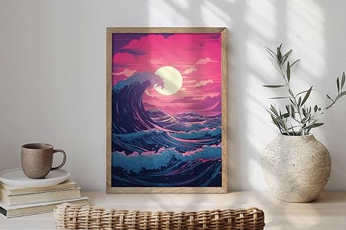Miniatura 3 de VAPORWAVE, SYNTHWAVE, RETRO Home Art, Póster de sala de juegos, olas, surf, océano al atardecer, póster de VAPORWAVE, 227