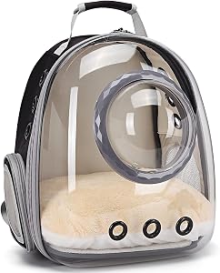 Cat Bubble Backpack Carrier, Space Capsule Astronaut Clear Pet Backpack Carrier for Cat and Small Puppy (Black)