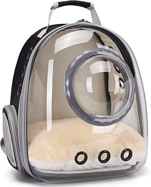 Cat Bubble Backpack Carrier, Space Capsule Astronaut Clear Pet Backpack Carrier for Cat and Small Puppy (Black)