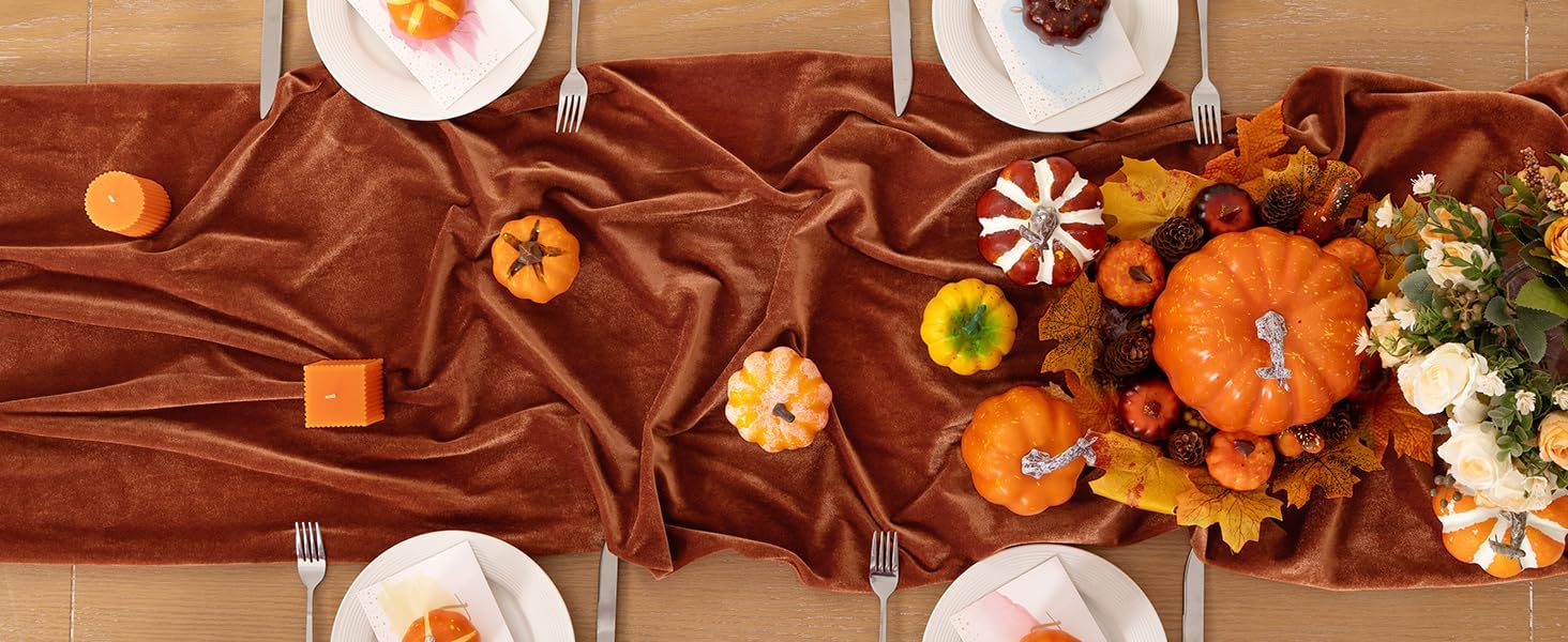 DeZerlor Velvet Table Runner Christmas Table Runner 20 x 120 Inch Luxurious Elegant Velvet Fabric Table Decorations for Xmas Dinner Holiday Wedding Bridal Baby Shower, Terracotta（3 Pack）