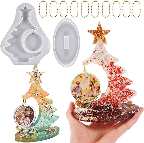 Voaesdk Marco de fotos grande para árbol de Navidad, moldes de silicona, marcos de fotos de resina, moldes epoxi con soporte para bricolaje, adornos