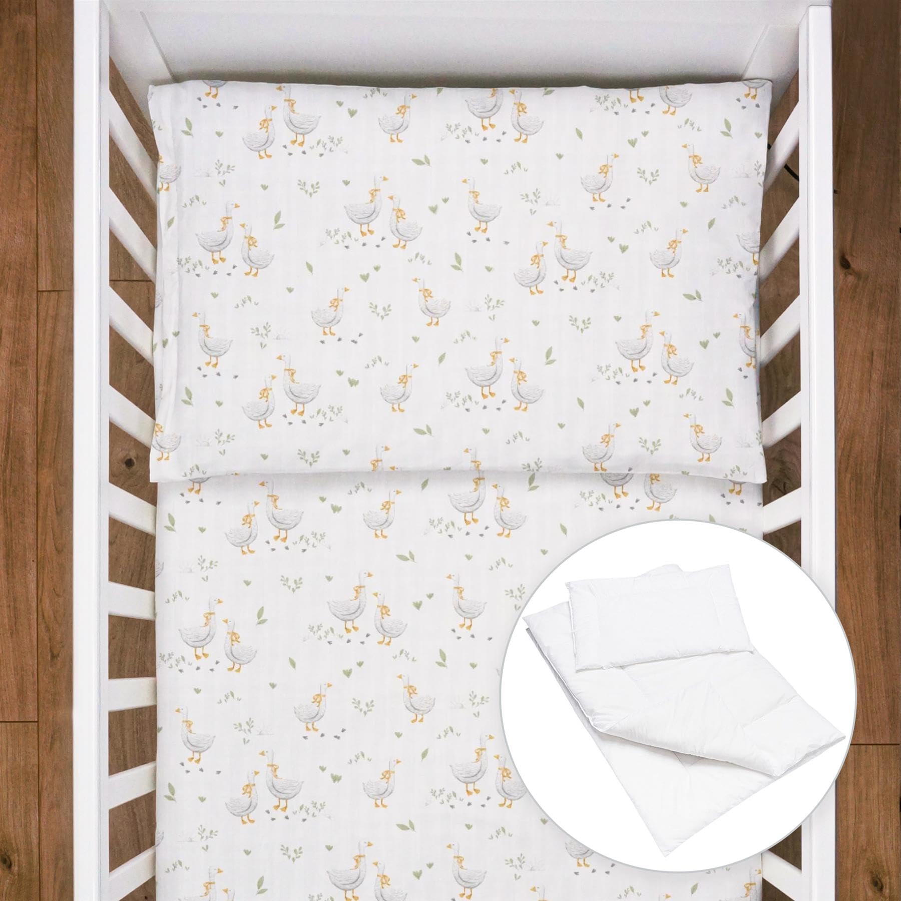 Baby Comfort 35 4 Piece Toddler Kids Cot Bed Set 120X90 Cm Duvet Pillow Duvet Cover Pillowcase 12M+ (Duck)