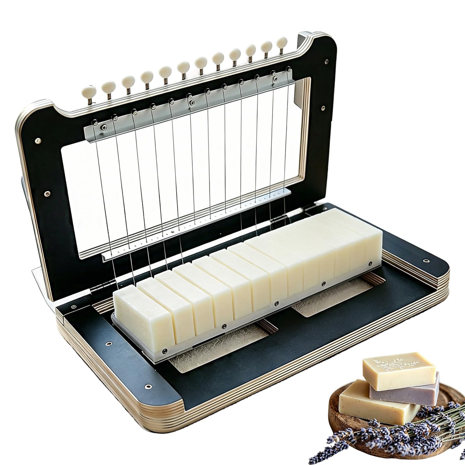 Cortador de jabón de madera, máquina cortadora de jabón hecha a mano con divisor de 12 barras, grosor ajustable, para velas, queso, mantequilla