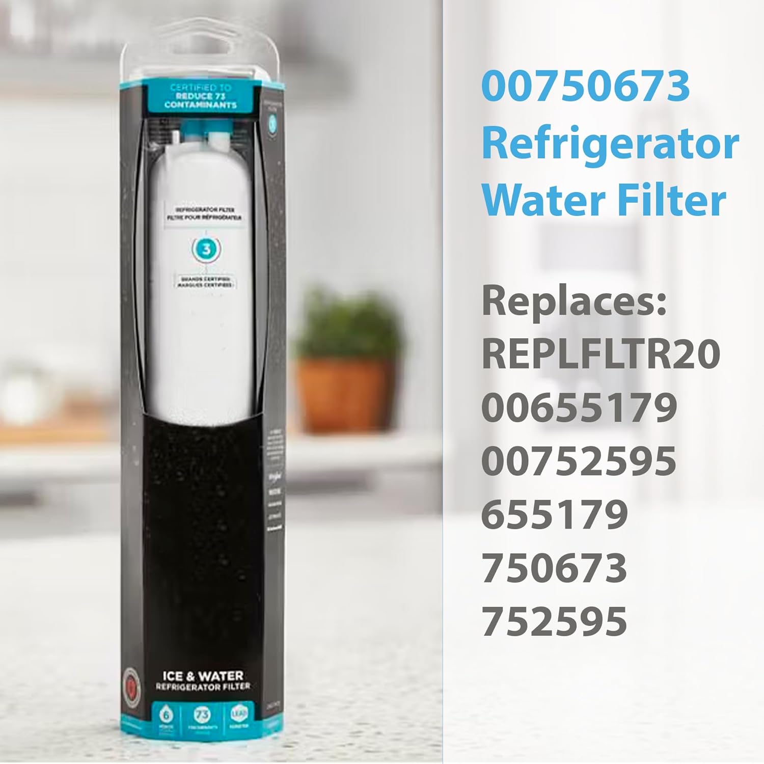 US-Based Supplier – 00750673 Refrigerator Water Filter REPLFLTR20 fits forThermador Bosch Refrigerators - NSF Certified (National Sanitation Foundation)