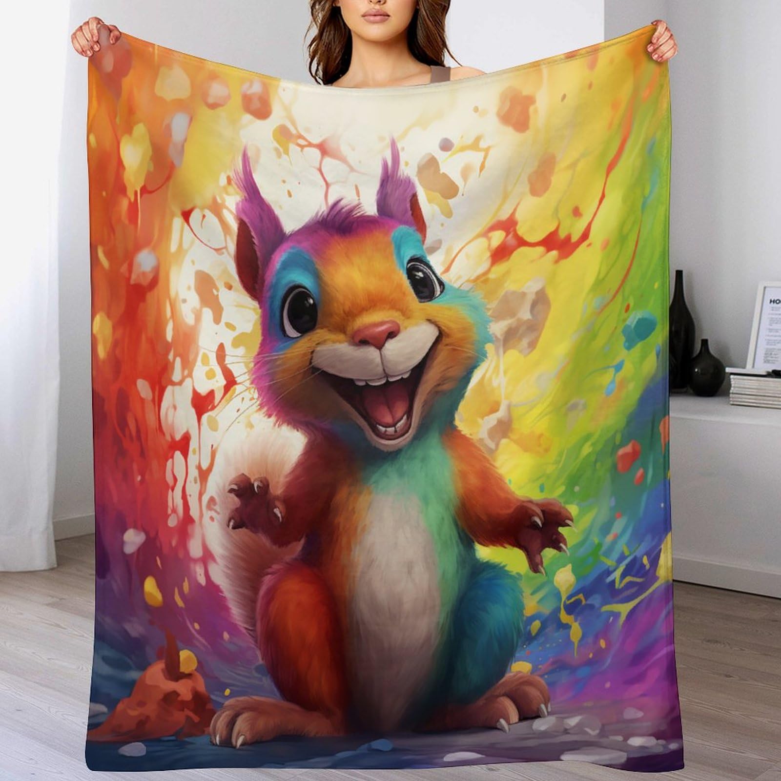 Couverture écureuil en polaire de flannel pour lit et canapé 180x200cm
