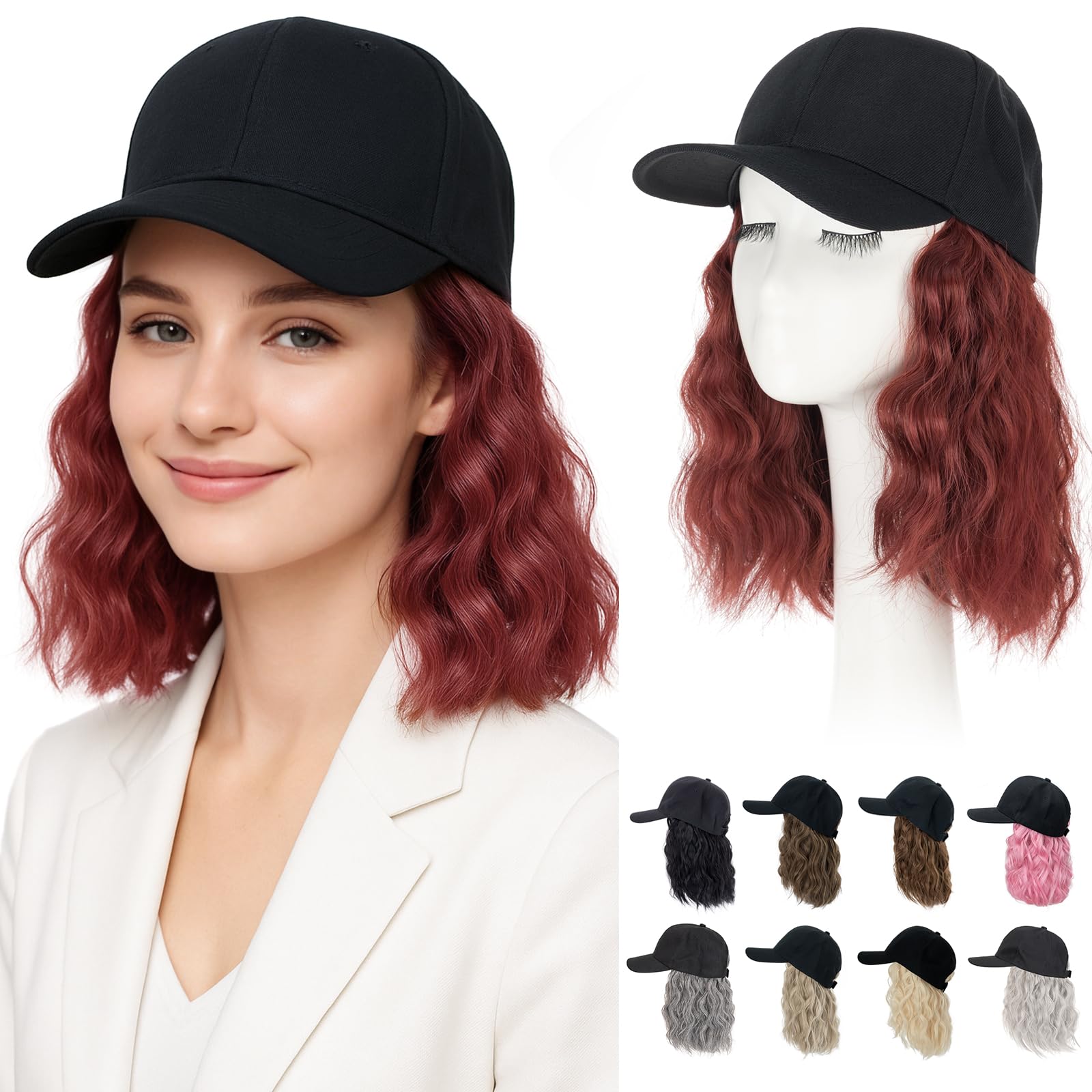 Hairro Wig Hat For Women Baseball Cap With Hair Extensions Synthetic Fake Hair 8" 190g #116/350