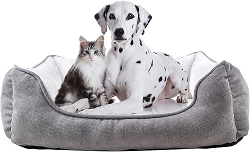 Miniatura 8 de Happycare Textiles - Cama para perro rectangular larga para mascotas con bordado de huella de perro, tamaño mediano, Gris con inserto ortopédico.