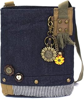 Chala Handbag Canvas Crossbody Messenger Bag Patch Crossbody - Metal Sunflower - Denim