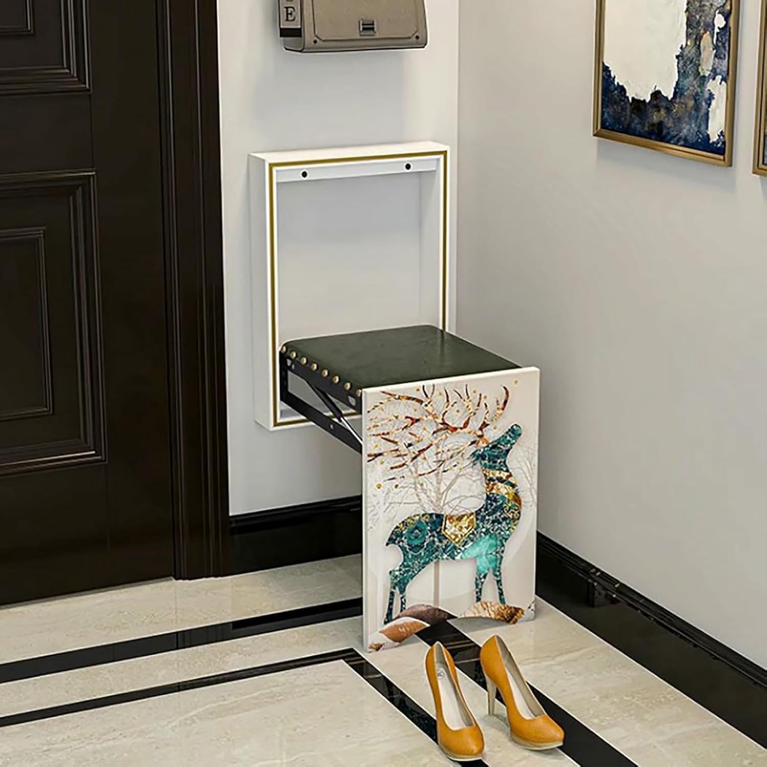 Folding Wall Mounted Shoe Changing Stool Wall Seat, Invisible Folding Chair, 330lbs Load Capacity, for Various Occasions