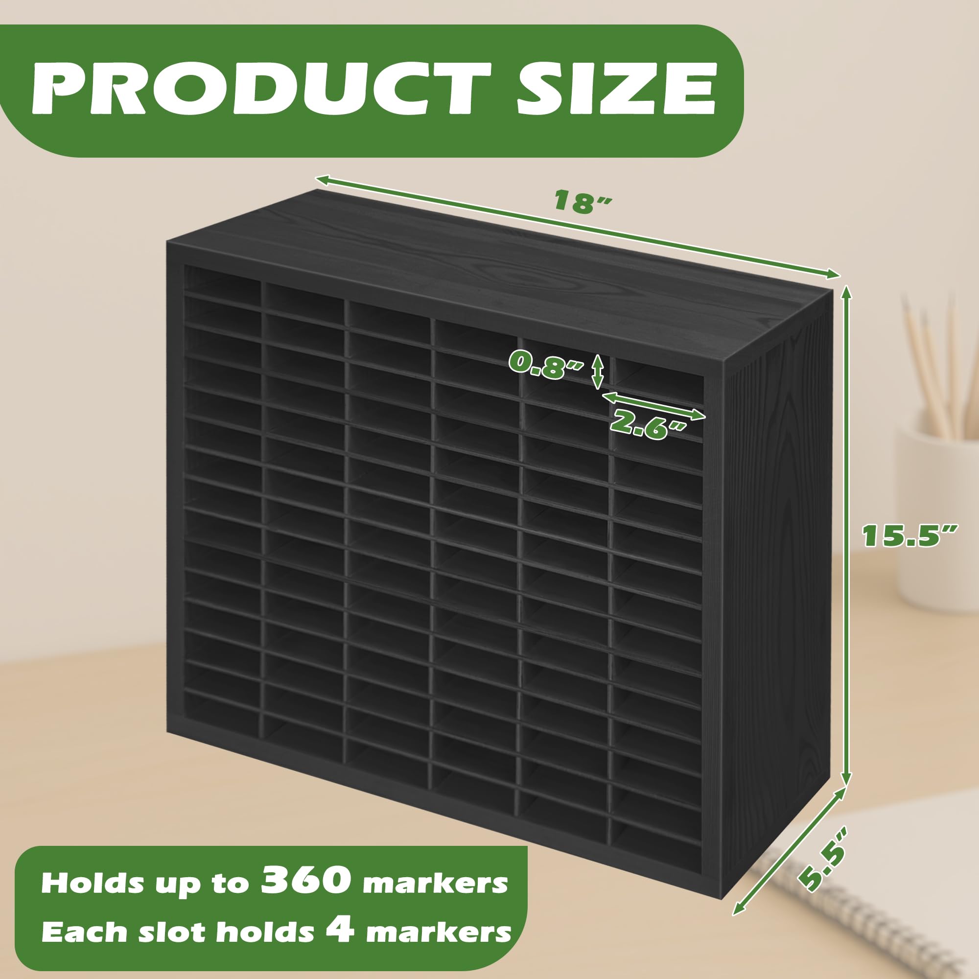 PROLEE Organizer per pennarelli con 90 scomparti per 360 pennarelli, penne artistiche, acquerelli, pennelli, penne ad alcool, per organizer da scrivania