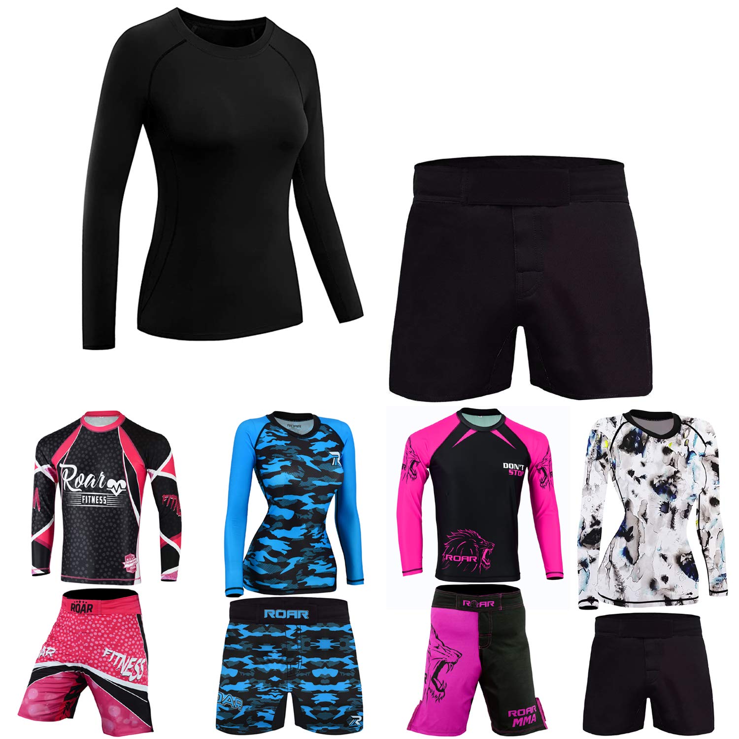 ROAR-INTROAR No Gi Full Set Ladies Sports Bra BJJ Leggings MMA Shorts & Grappling Rash Guard Female Fight Wear (Only For Ladies)