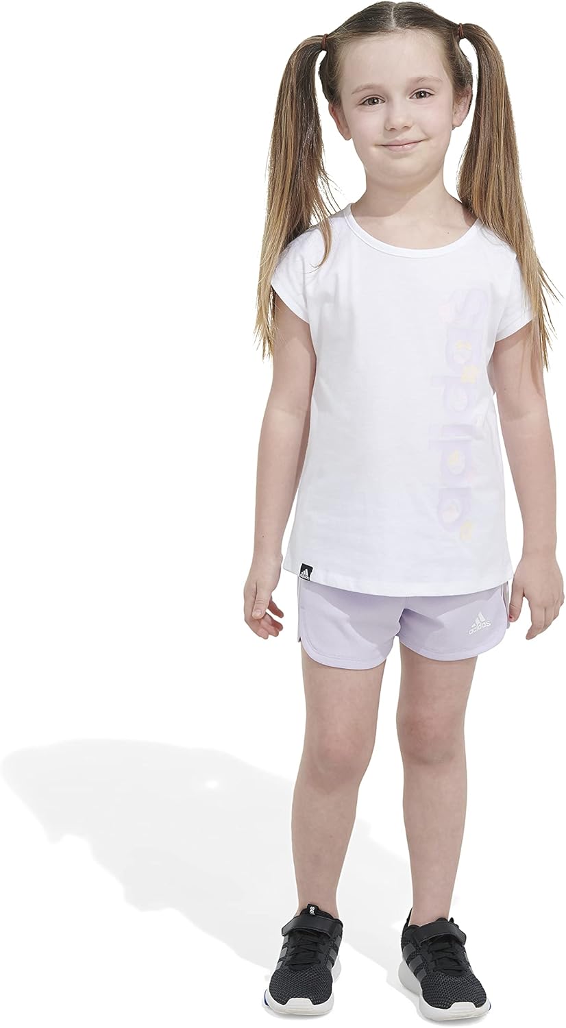 adidas Girls 2 Piece Graphic Tee & Mesh Short Set - Image 3