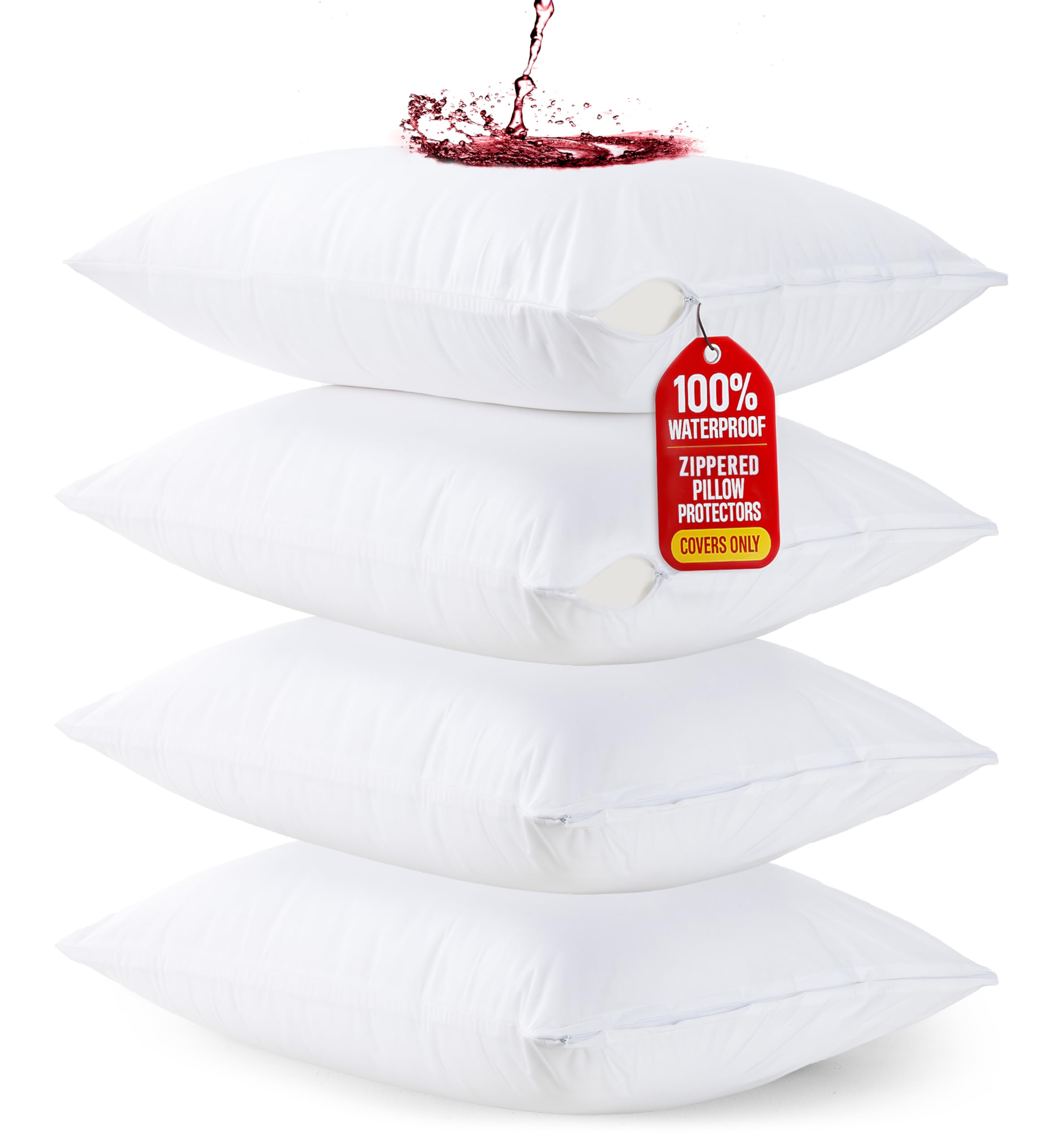 Utopia Bedding Waterproof Zippered Pillow Protectors (Standard Size - 50 x 50 cm) - Pack of 4 - Anti Bed Bug and Dust Mite Proof Pillow Encasement — image 1