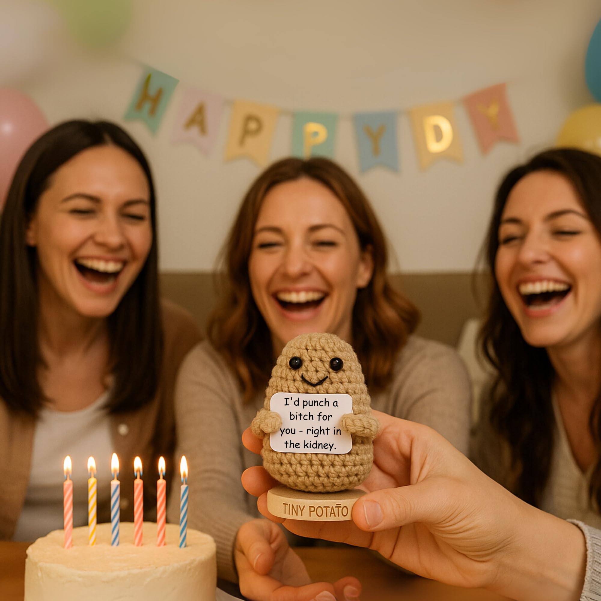 Funny Friendship Gift - Tiny Potato Crochet W/ 30 Sassy Messages for Women Friends Bestie BFF Coworker - Best Friend Birthday Gifts for Women, Sister Birthday, College Graduation Present Idea for Her