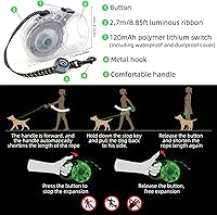 Vista 3 de Luwint Correa LED retráctil para perro de 8.8 pies, correas iluminadas para perros para caminar por la noche, correa iluminada impermeable