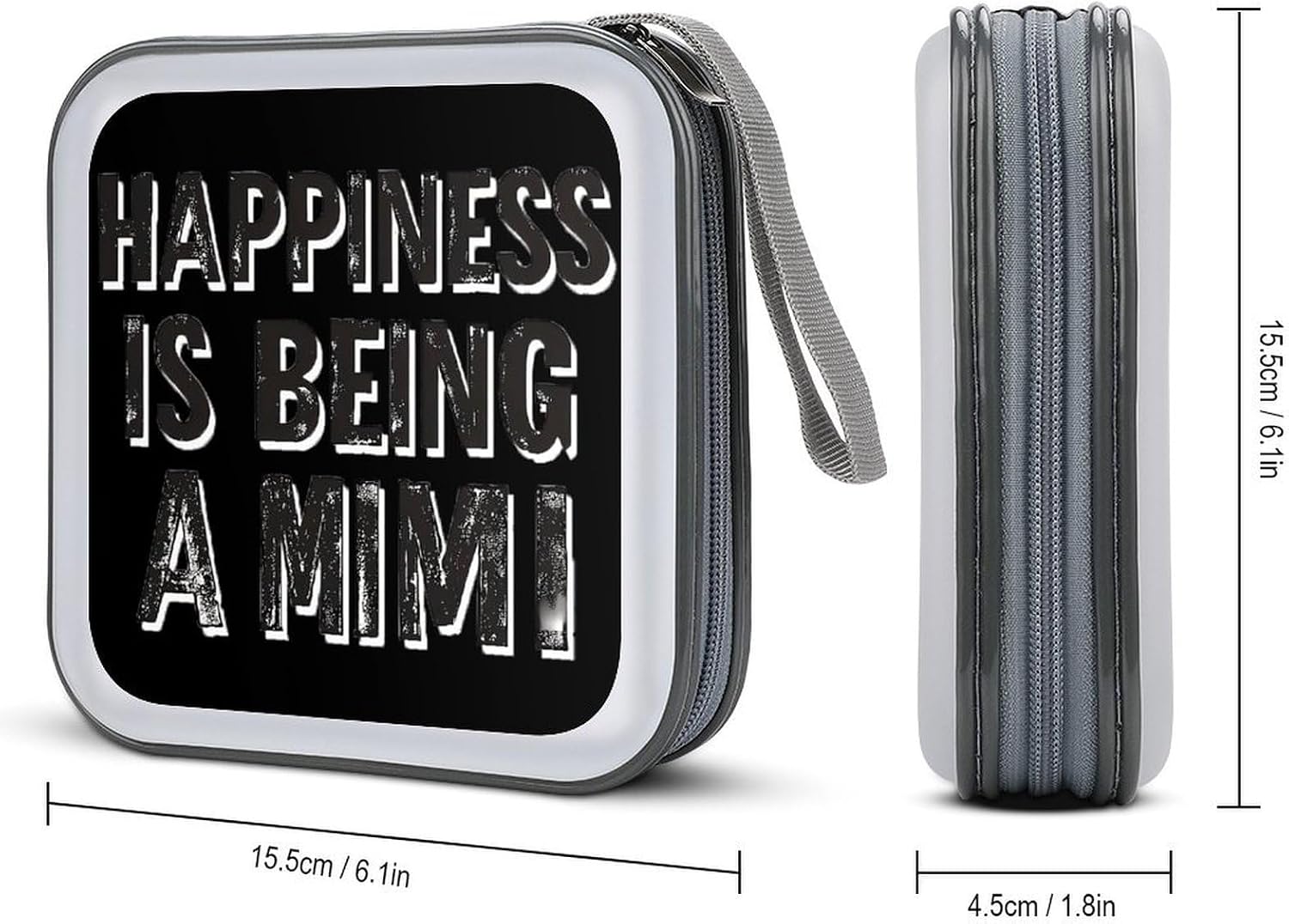 Happiness Is Being A Mimi CD Case DVD Storage Holder Binder 40 Capacity | protective,hard case,protable loop,travel car use,zippered closure