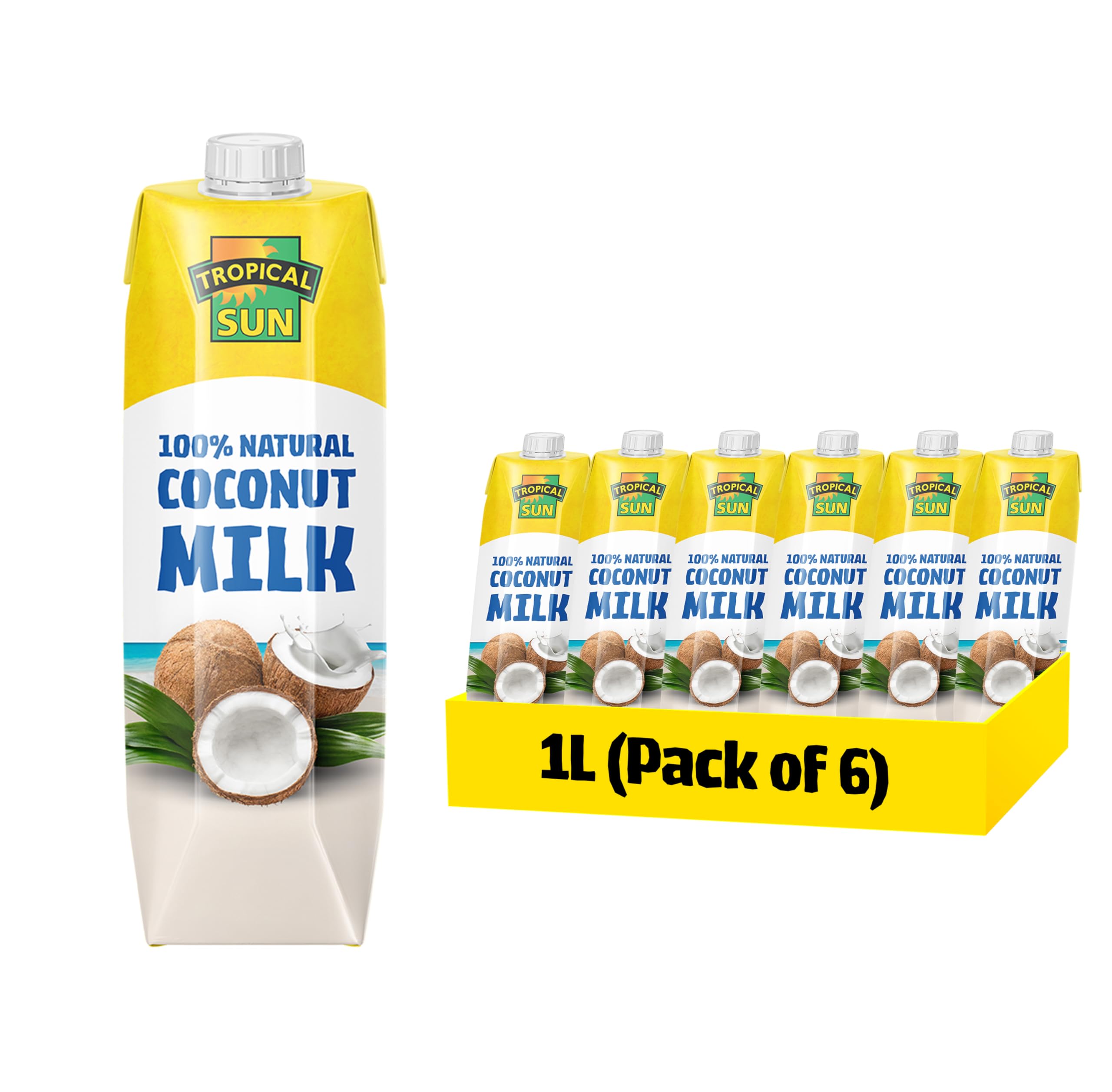 Tropical Sun 100% Natural Coconut Milk | Healthy, Gluten-Free Coconut Milk | No Additives or Preservatives | Pack of 6 (1L)
