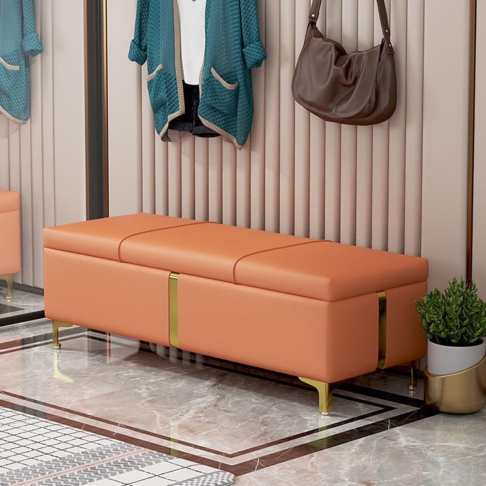 Banc d'entrée extra long avec rangement grand pouf de salon et bout de lit