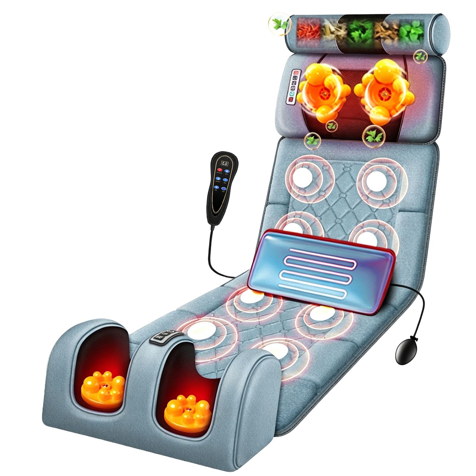 Esterilla de masaje de cuerpo completo con función de calor, cojín de asiento de masaje con 10 motores de vibración, masaje de pies, masaje de cuello y espalda, esterilla eléctrica de masaje