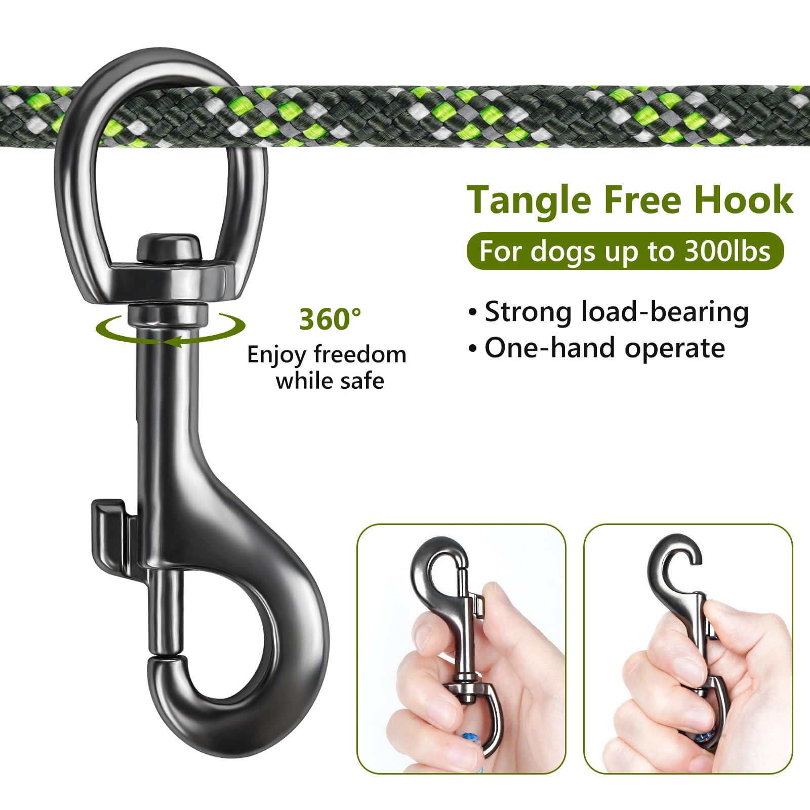 Tresbro Cuerda de cable de amarre para perros de hasta 300 libras, verde militar, 75 pies