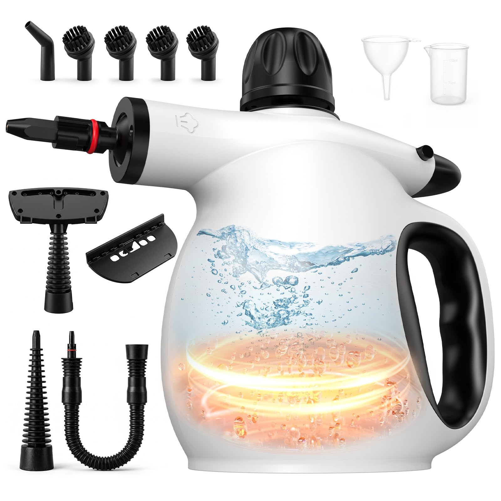 Dampfreiniger Handgerät 450ML Tank mit 12 Zubehöre leistungsstarker Dampfreiniger mit Sicherheitssperre, geeignet für Auto, Polster, Böden, Küche, Fenster und viele weitere Einsatzbereiche