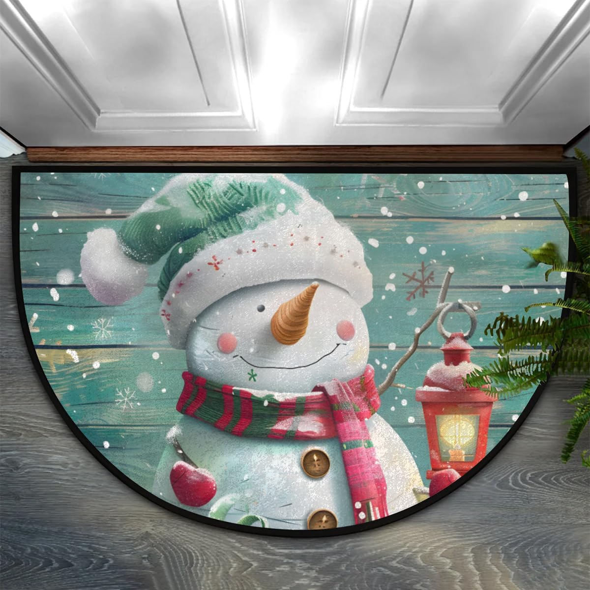 Christmas Winter Snowman Half Round Door Mat, NonSlip