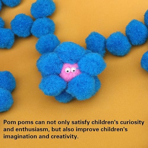 Miniatura 6 de 150 pompones de color azul claro, pompones de 1 pulgada con ojos ondulantes autoadhesivos para manualidades, pequeñas bolas peludas para