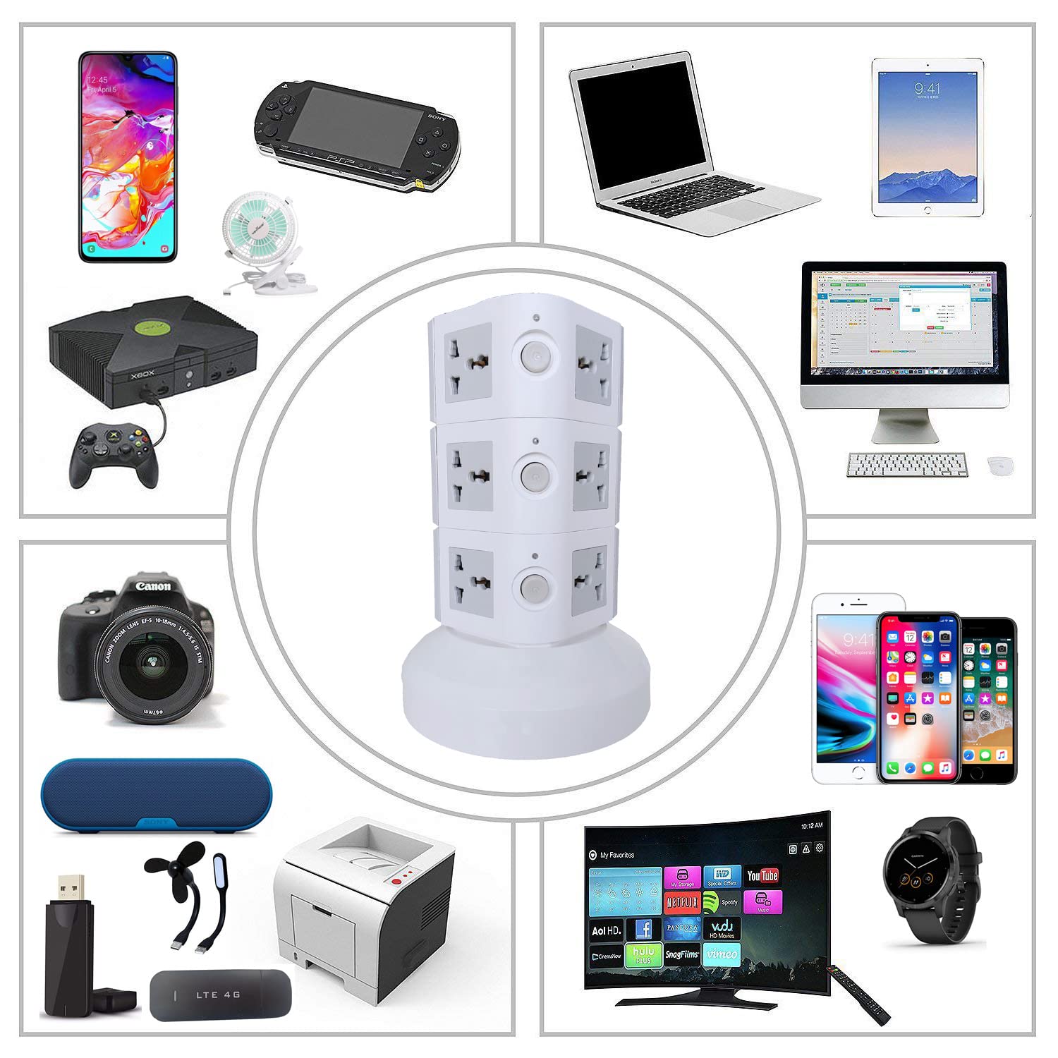 Tower Extension Cord Universal Multi Power Socket 220V With USB Ports