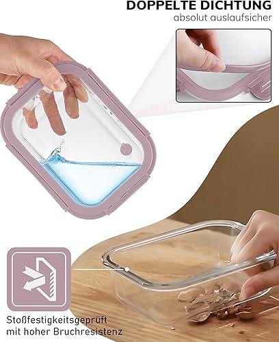 Miniatura 3 de Paquete de 5 recipientes de vidrio de borosilicato con tapas templadas, juego hermético de preparación de comidas de 35.2 oz4.4 tazas, aptos para