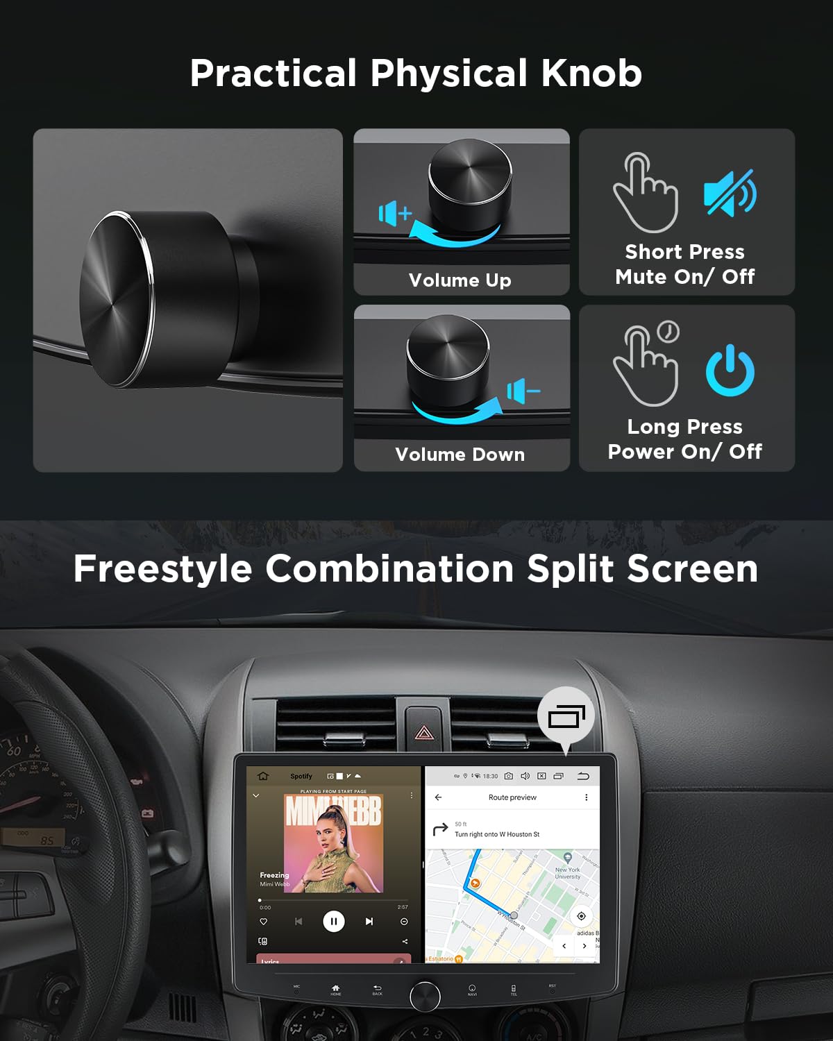 Eonon 10.1 Inch Android 13 Double Din Car Stereo for Apple CarPlay