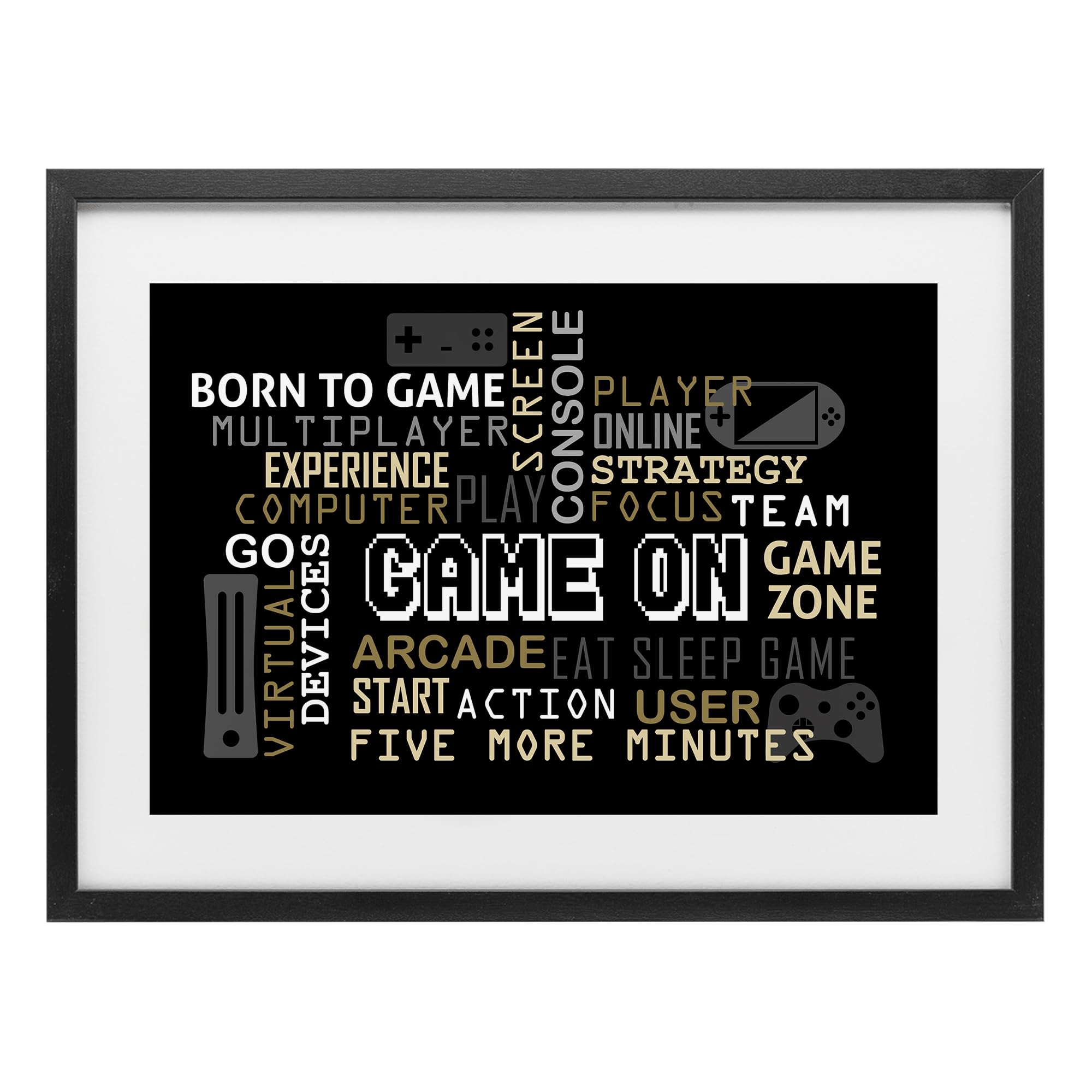 Stupell Industries Midnight Black (Textured) 'Game On Gamer Typography'| Framed Print Under Glass