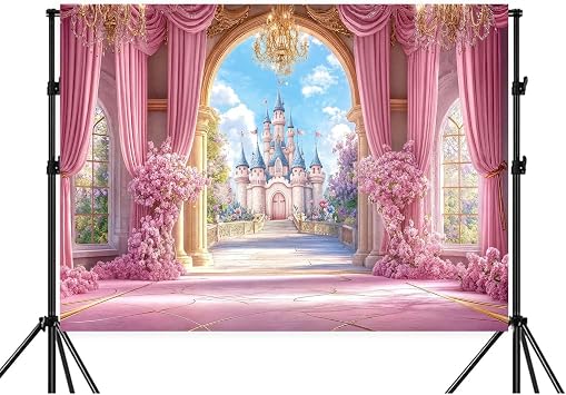 10X8ft Princess Castle Backdrop Pink Fairy Tale Wonderland Floral Arch Girls Birthday Party Wedding Baby Shower Banner Studio Photo Booth Kids Photoshoot Wall Decor Banner