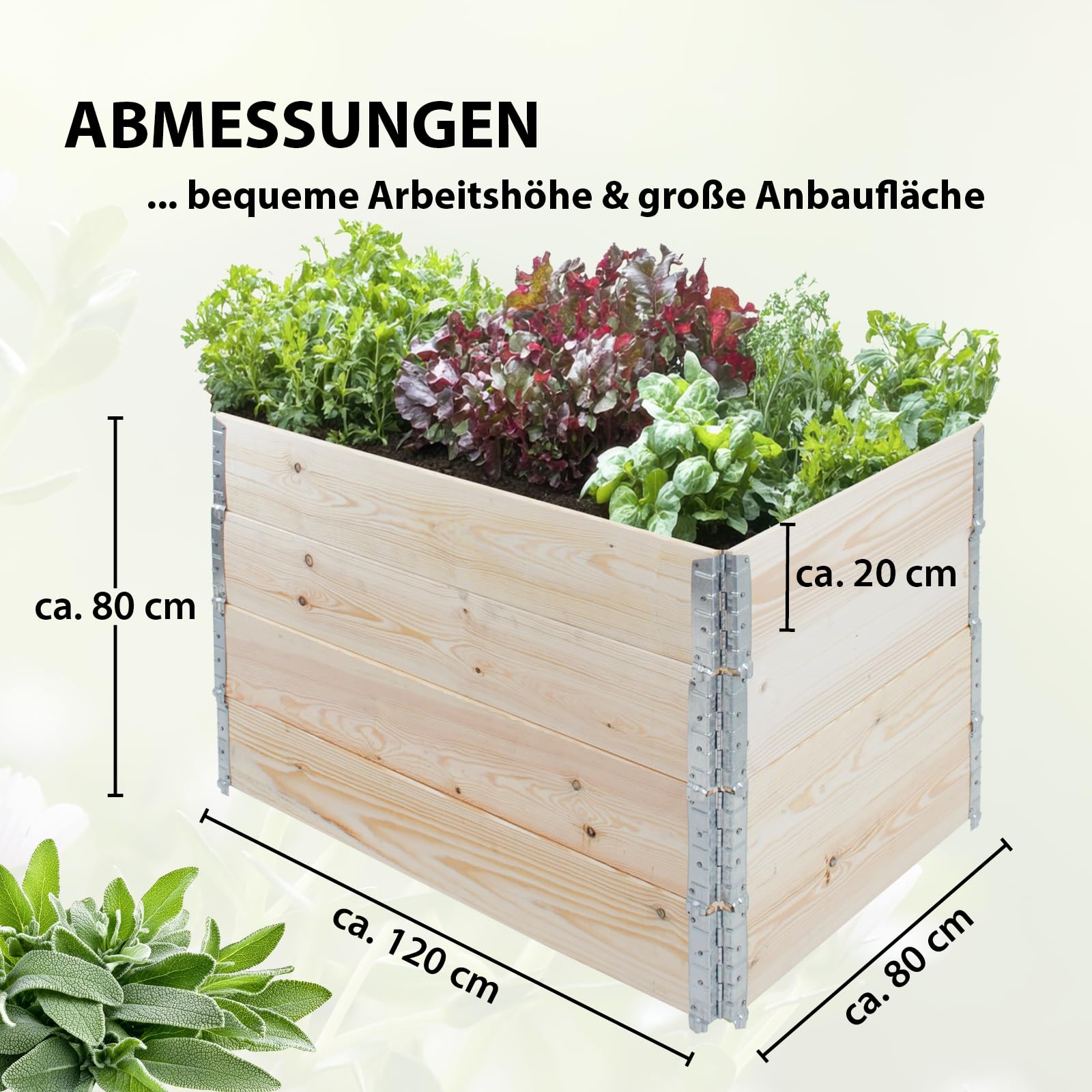 TRUTZHOLM Hochbeet aus Holz 120x80x80 cm Palettenrahmen 4-teilig stapelbar steckbar faltbar Pflanzbeet Beeteinfassung Holzrahmen Aufsatzrahmen für Europalette Garten Balkon Terrasse in Natur