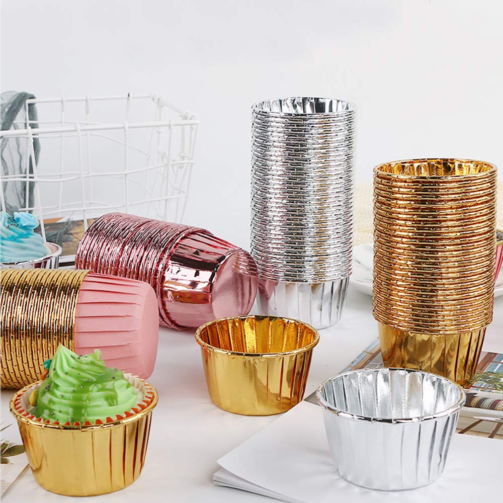 Pirottini Cupcake Alluminio 50 Pezzi - Usa E Getta, Coperchio Incluso, Oro Rosa, Antiaderenti, Per Feste - Foto 2